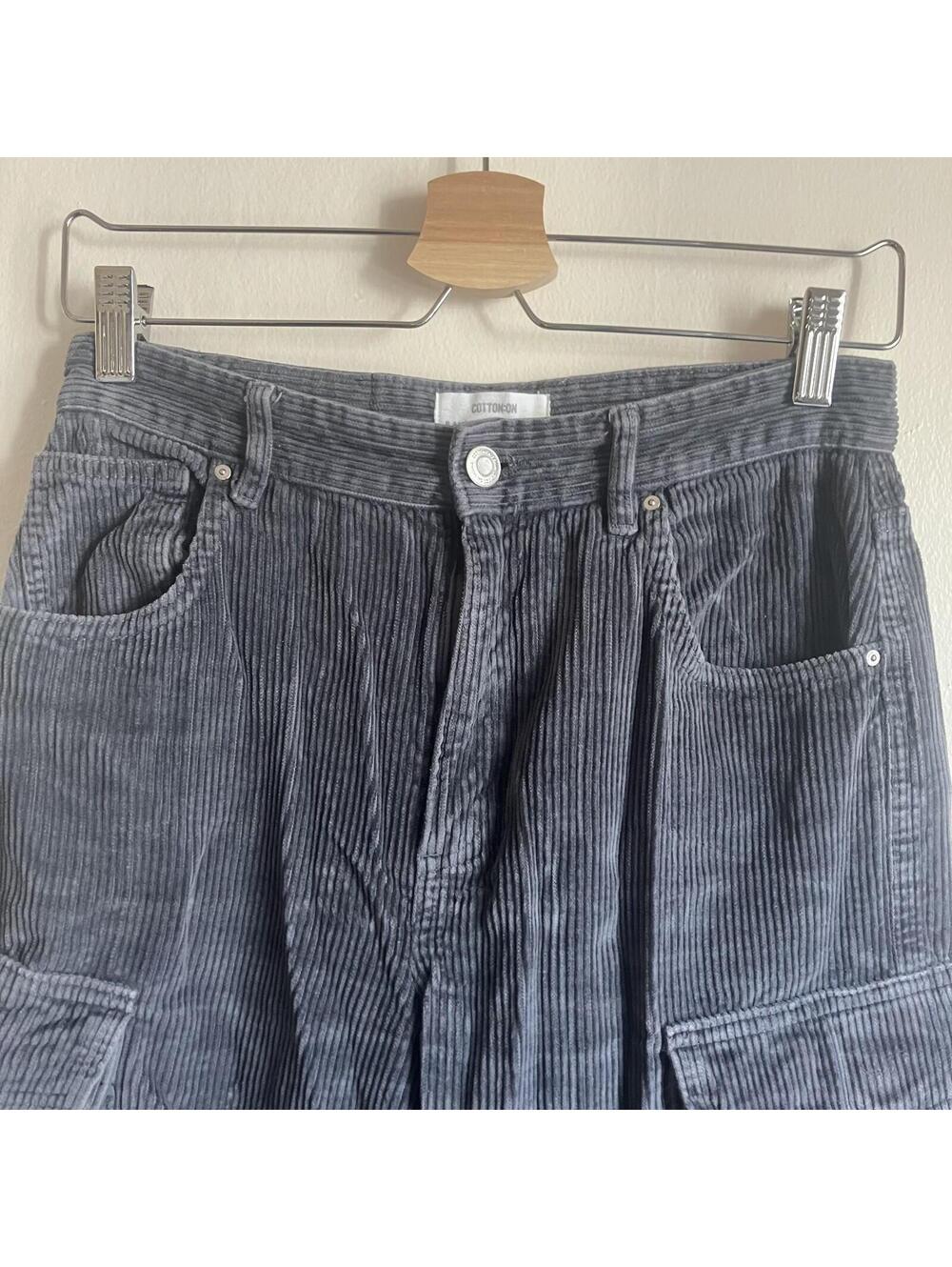 Corduroy Cargo Pants Y2K Grunge Skater High Rise Wide Leg Blue Grey Women’s 4 - Picture 3 of 9